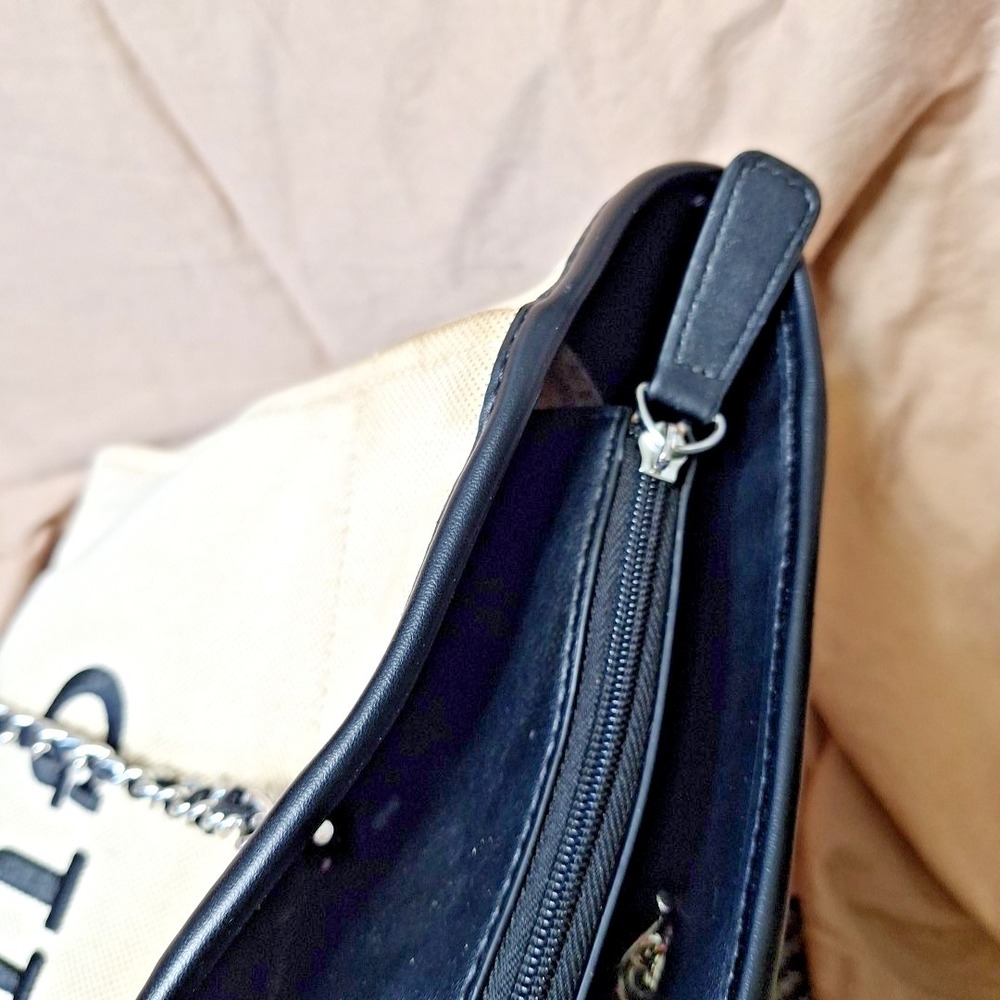 Vintage Guess Canvas Tote w Chain Handles 90s Retro Large Y2K Black Trim Metal - Picture 9 of 16